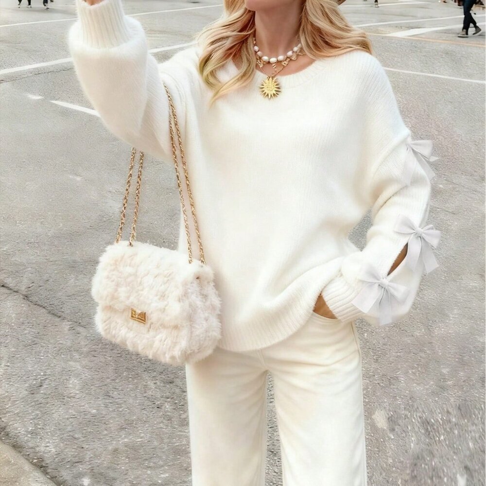 White Business Casual Women's French Romantic Knit Pullover Sweater